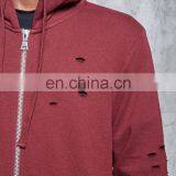 2017 OEM Factory Cotton Polyester High-Polish Zip-Front Distressed Men French Terry Hoodie thumbnail-5
