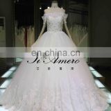 Latest Ball Gown Custom Made Long Sleeve Puffy Wedding Dress Lace Beading Bridal Dress Tiamero 1A946G