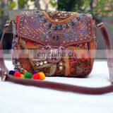 BANJARA BAG ETHNIC TRIBAL LOOK BAG HANDMADE EMBROIDERED COTTON CANVAS BAGS WITH POM POM TASSEL CHARM thumbnail-3