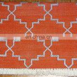 Vishal Handicraft-60x36" Orange & Silver Hand Woven Indian Cotton Carpet/Floor Throw Indian Kangri Style Rug Wholesale thumbnail-3