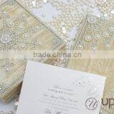 Velvet Wedding Invitation Box Ivory Pearls Hand Embroidery