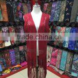 2015 New fashion Red suede shawls with fringe leather tassels in Yiwu