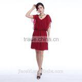 Latest Dress Designs Photos Short Sleeve Wine Color V-neck Sexy Plus Size Women Dress thumbnail-3