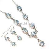 Blue Topaz Jewelry Set Indian Necklace and Earrings Set Wholesale thumbnail-1
