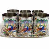 ROYAL PEACOCK DESIGNED STAINLESS STEEL MEENAKARI DECORATIVE TRAY - RP-1 SILVER (8.35" x 12.50" x 0.87" INCHES) thumbnail-2