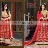 Indian Designer Fully Embroidered Bridal Anarkali Salwar Kameez With Banaras Border For Womens thumbnail-1