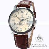 Orkina Coffee Leather Stainless Steel Case Chrono Quartz Men's Analog Sport Watch thumbnail-2