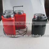 Ceramic Tea Coffee Sugar Pot With Plastic Lid in Red & Black Glazed thumbnail-1