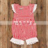 Girls Red Check Lace Bubble 4th of July Romper For Baby Kids thumbnail-1