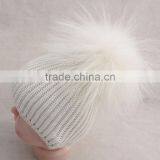 Myfur Kids Hat Pure White Genuine Fur Pom Pom Crochet Winter Knitting Hat thumbnail-2