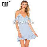 Women Summer Wholesale China Clothing Cold Shoulder Frill Slip Dress thumbnail-1