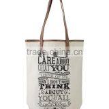 High Quality Reusable Canvas Shopping Bag With pu Leather Handles thumbnail-4