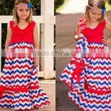 Long Red and Blue 4th of July Boutique Maxi Dresses for Girls of 6 Years Old