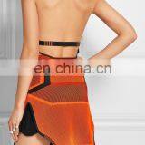 2017 Latest Orange Sleeveless Halter Backless Jacquard Weave Mini Bandage Dress for Birthday Party thumbnail-6