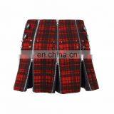 Red Tartan Pleated Mini Skirt With Spikes and Zippers Q-250 Punk Rave thumbnail-3