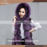 Real Fox Fur Coat , Purple Fox Fur Vest With Hat For Lady thumbnail-2