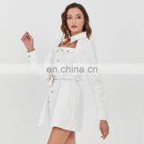 TWOTWINSTYLE Women Summer Dress Lapel Long Sleeve High Waist With Bag Lace Up Hollow Out Designer Mini thumbnail-5