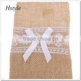 Hessian Burlap Lace Bags Wedding Cutlery Holder Pouch Table Decoration SPT128 thumbnail-2