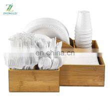 Bamboo Plate and Cutlery Organizer Large Kitchen Spoon, Fork, Knives and Cups Holder Tableware Dispenser thumbnail-3