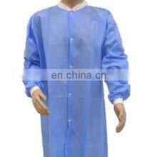 Blue SMS Non Woven Laboratory Jackets Disposable Lab Coat Knit Cuff