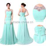 C23226B 2016 New Elegant Long Girls Lace O-Neck Plus Size Green Color Vestidos Evening Dress
