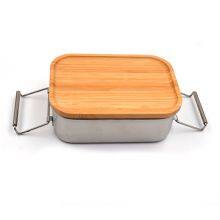 Japan Style Stainless Steel Lunch Box/two Compartments Metal Food Storage Container With Bamboo Lid thumbnail-4