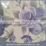 Decorative 0.6-0.8mm thickness knitted flower printed glitter leather