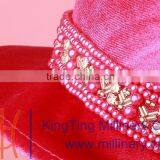 Victorian Velvet Satin Vintage Ribbon Bucket Floppy Church Millinery Hat Red thumbnail-6