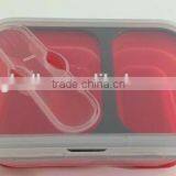 PBA Free 2 Compartments Collapsiable Silicone Lunch Box With Lock thumbnail-2