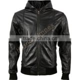 Men's leather jacket with hood