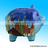 Las Vegas Blue Hand Painted Piggy Bank thumbnail-1