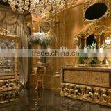 Luxury Golden Buffet With Mirror, Gorgeous Home Decorative Sideboard Inlaid Wood Veneer, Hand Carved Wooden Side Cabinet thumbnail-4