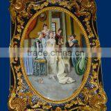 Home Brass Mounted Wall Ceramic Painting Mural, Decorative Ceramic Art Fresco thumbnail-3