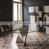 Special Design Hot Sale Plisse Travertine Base Round Tempered Glass Top Dining Table On Sale thumbnail-2