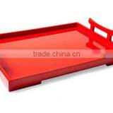 High Quality Best Selling Red Lacquered Designed Serving Rectangle Tray With Special Handle thumbnail-1