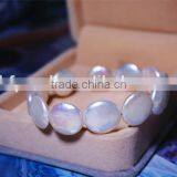 13-14mm White Coin Shape Freshwater Pearl Bracelet thumbnail-3