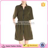 Made in China 100% Polyester Elasticated waist Women's Zip front with collar Short Sleeve Shirt Dress