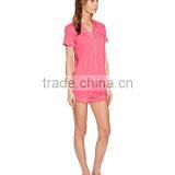 Pink Short Pyjamas Set Contrast Piping New York Pajamas Sleepwear Clothing Short Sleeves And Short Pants Shirttail Hem Nightwear thumbnail-5