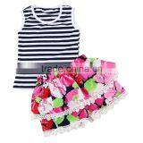 Wholesale Girl Boutique Outfits Print&stripe Children Clothing Summer Boutique Outfits for Girl thumbnail-2