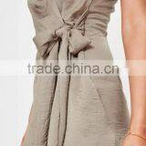 2017 New Taupe Sleeveless Knot Front Wrap Silky Women Shirt Playsuit thumbnail-2