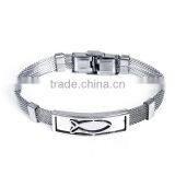 304 Stainless Steel Bracelets Silver Tone Rectangle Fish Curve 21.5cm Long thumbnail-1