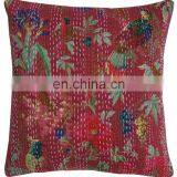 Decorative Indian Pillow Cases Set Kantha Bird Printed Cotton Cushion Covers thumbnail-2