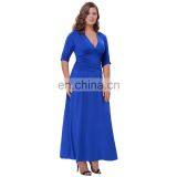 Hanna Nikole Women's Solid Color Plus Size 3/4 Sleeve V-Neck Blue Evening Party Dress HN0023-3 thumbnail-3