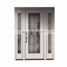 Modern Double Front Doors White Solid Wood External Oak Home Entry Door With Two Sidelights and Art Glass thumbnail-1