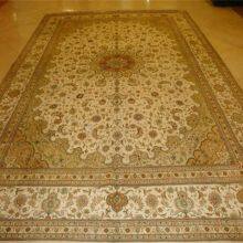 9x12ft/274x366cm Beige Color Hand Knotted Silk Persian for Sitting Room