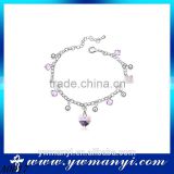 Wholesale unique love heart purple crystal charm bracelet jewelry A0017