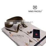 Made in Turkey Men's Shirt - Brown Color Polka Dot Patterned - Long Sleeve
