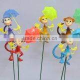 4 Inch Decorative Monkey With Umbrella Outdoor Yard Plastic Garden Animals Sticks thumbnail-1