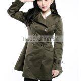 Women Wind Coats Turn Down Collar Double Breast Slim Trench Coat Green Navy Color thumbnail-2