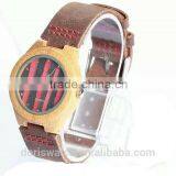 High Quality Fashion Green Maple Wood Watch Japan Miyota Movt Leather Strap Bamboo Wooden Watch thumbnail-4